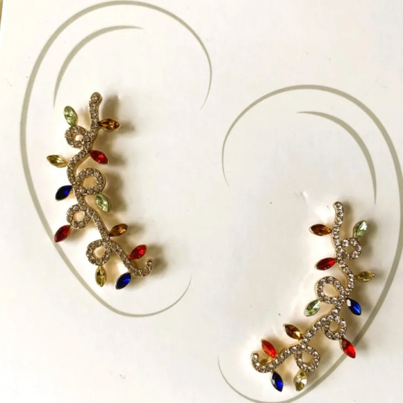 Colorful Rhinestone Fancy Twig Design Fashion Earrings - Picture 4 of 4